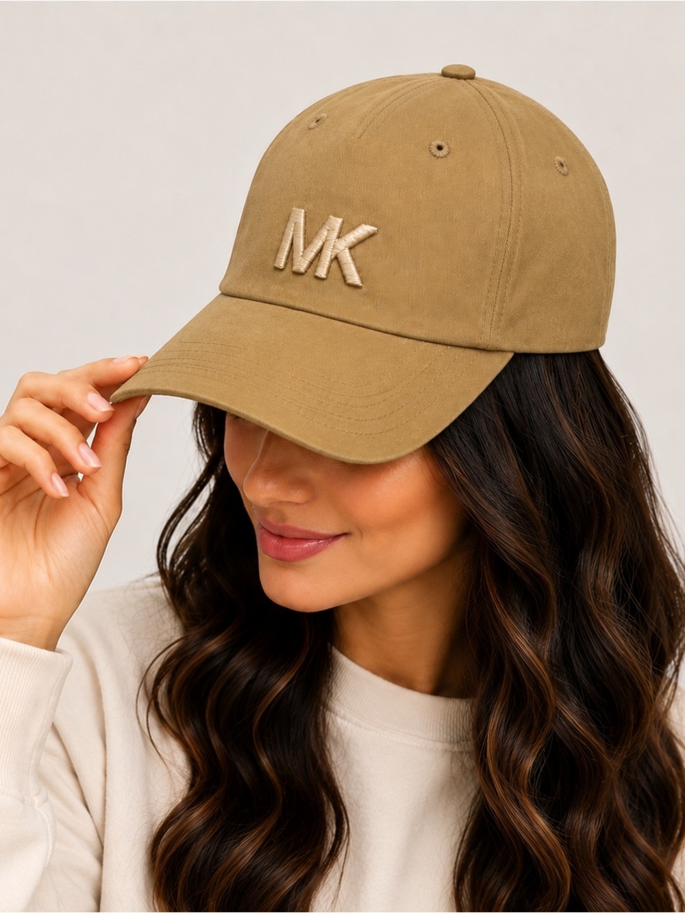 New Michael Kors Women’s MK Logo Baseball Cap Tan Adjustable Hat One size